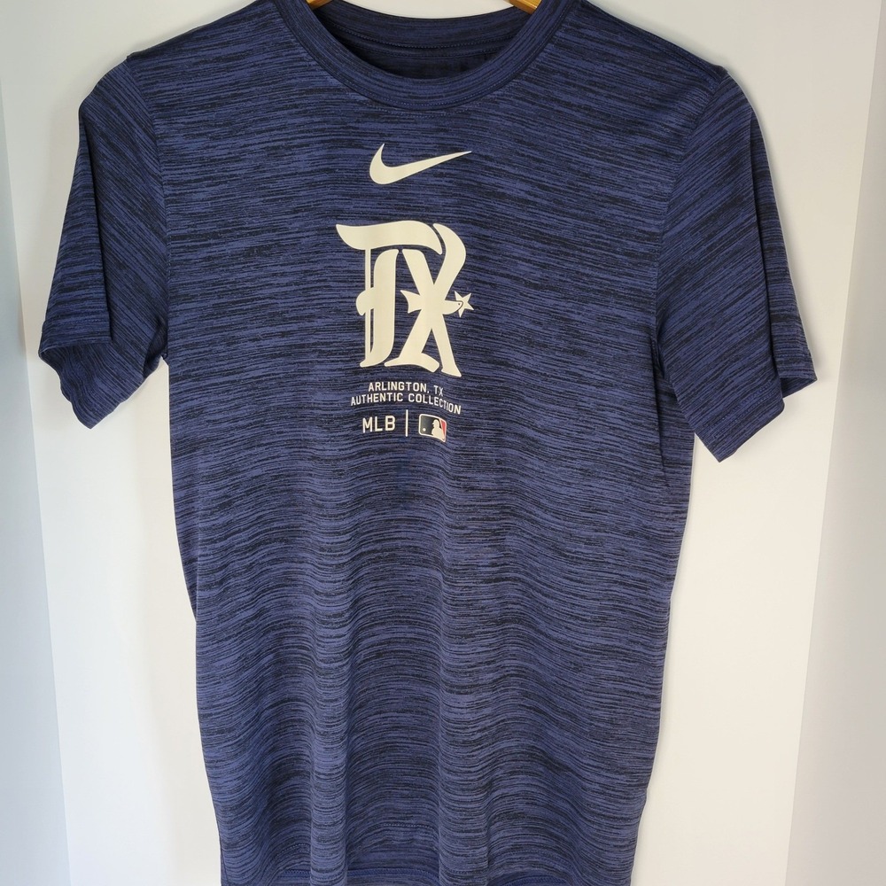 Nike Texas Rangers MLB Authentic Collection Dri-FIT Navy Blue T-Shirt Mens Small